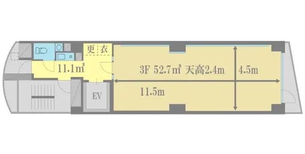 三軒茶屋ダンススタジオ 銀杏の葉 の広さ・図面・天高のイメージ